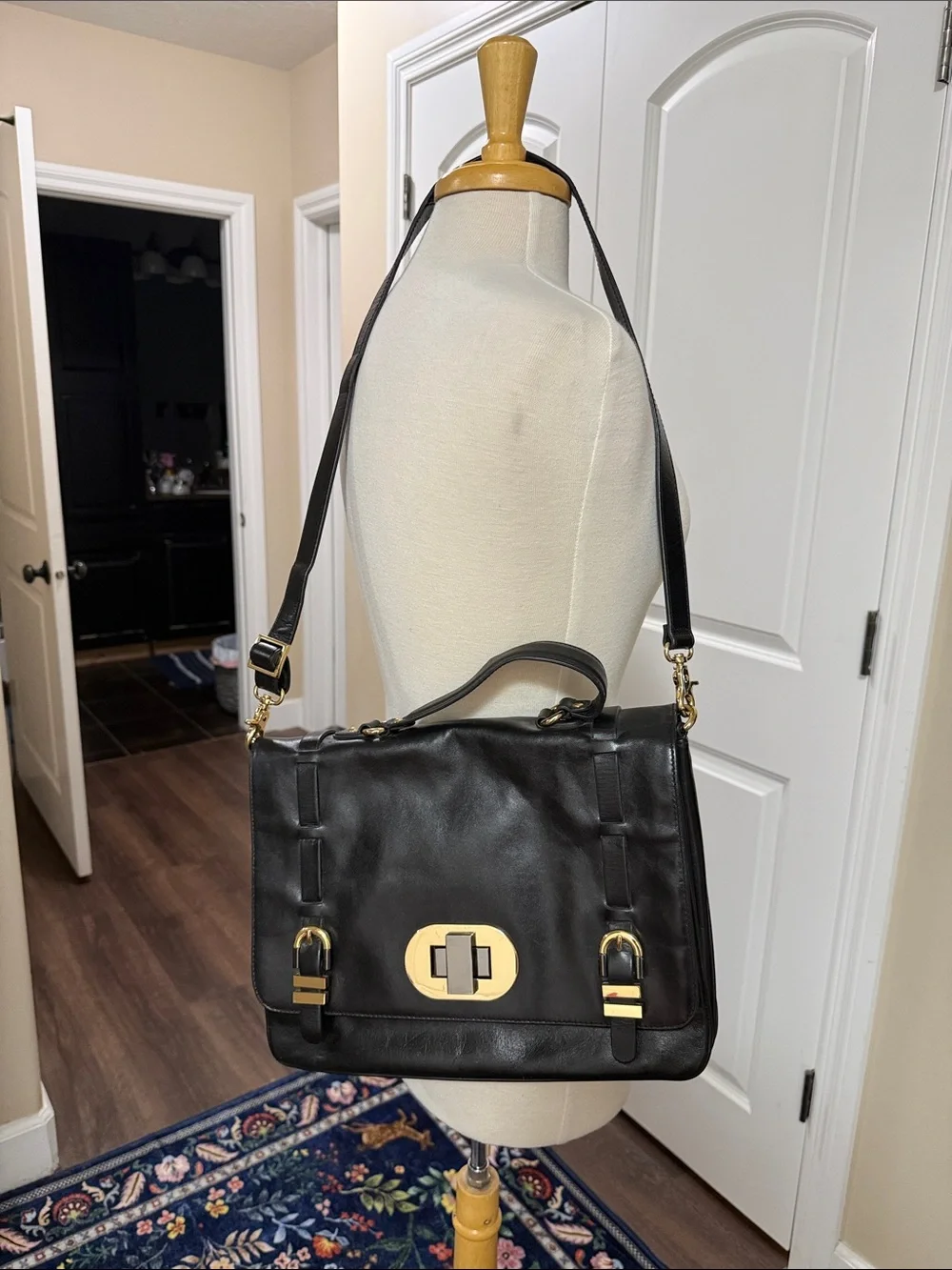 Badgley Mischka Black Leather Satchel with Gold Hardware NWOT